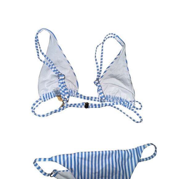 Blue & White Striped Triangle Bikini Large Two Piece Swimsuit Bathing Suit‎ Cute - Picture 2 of 5